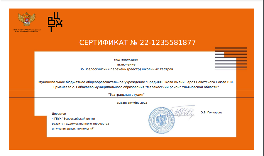 сертификат школьного театра